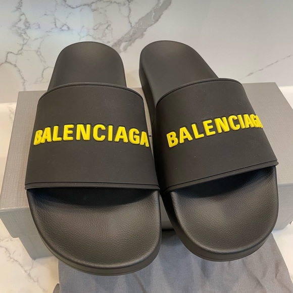 Balenciaga Mens Logo Rubber Pool Slides 42/9 - Picture 11 of 12